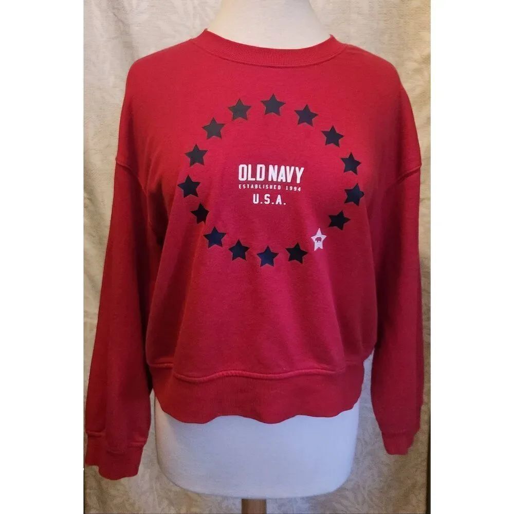 H14 Old Navy Est. 1994 sweatshirt red with white lettering logo and black stars